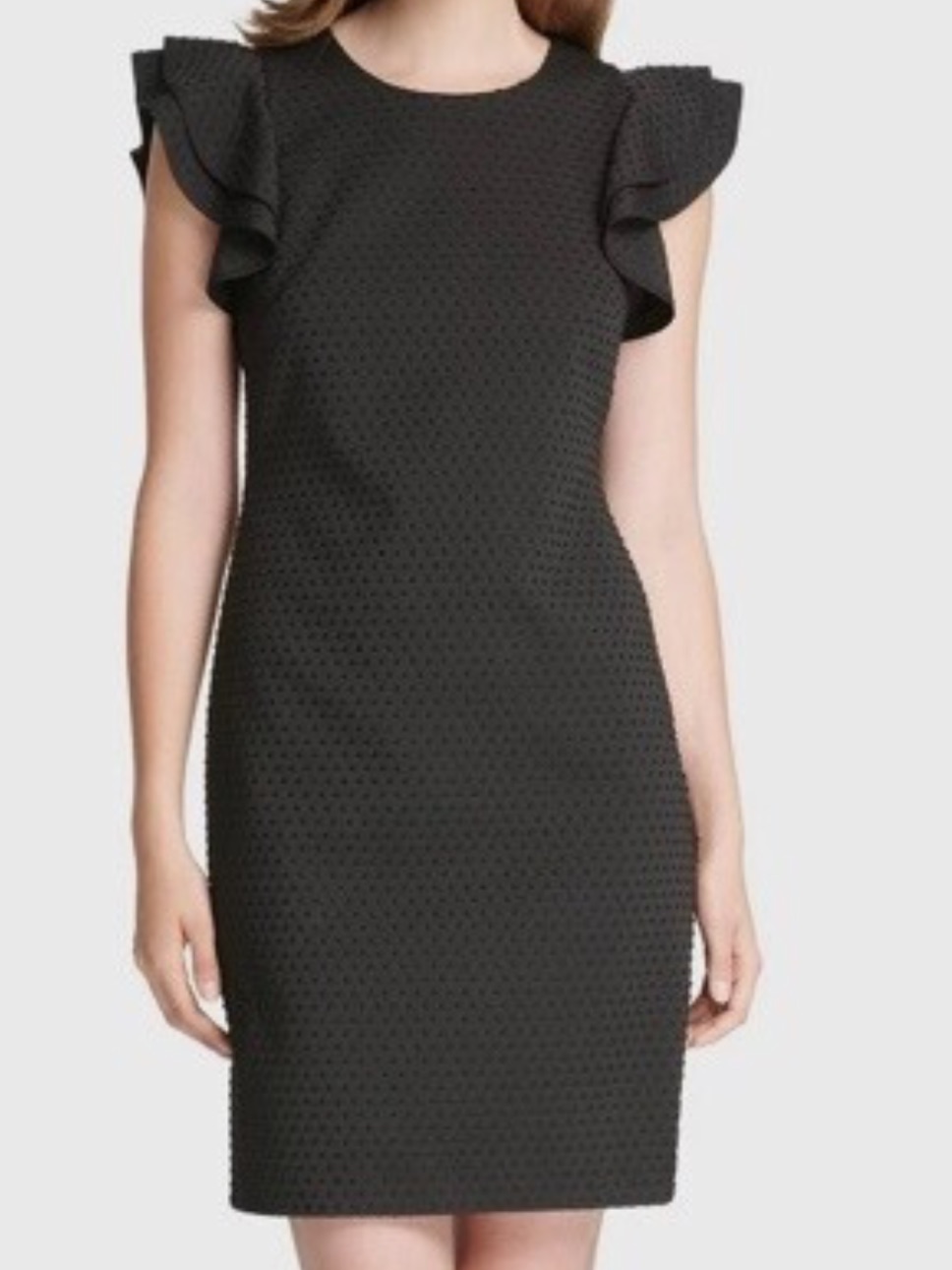 Tommy Hilfiger Black Sheath Dress With Layered Ruffle Cap Sleeves Sz 10
